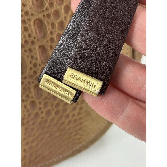 Brahmin Sonny Shoulder Crossbody Flap Bag Tan Croc Embossed Nubuck Leather - Picture 3 of 16